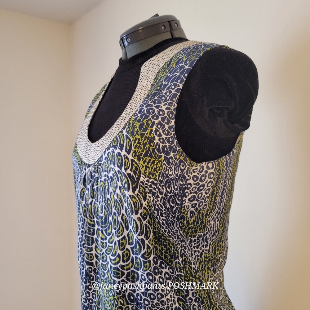 TRINA TURK metallic detail green blue high quality cotton fully lined dress lux - Picture 12 of 16